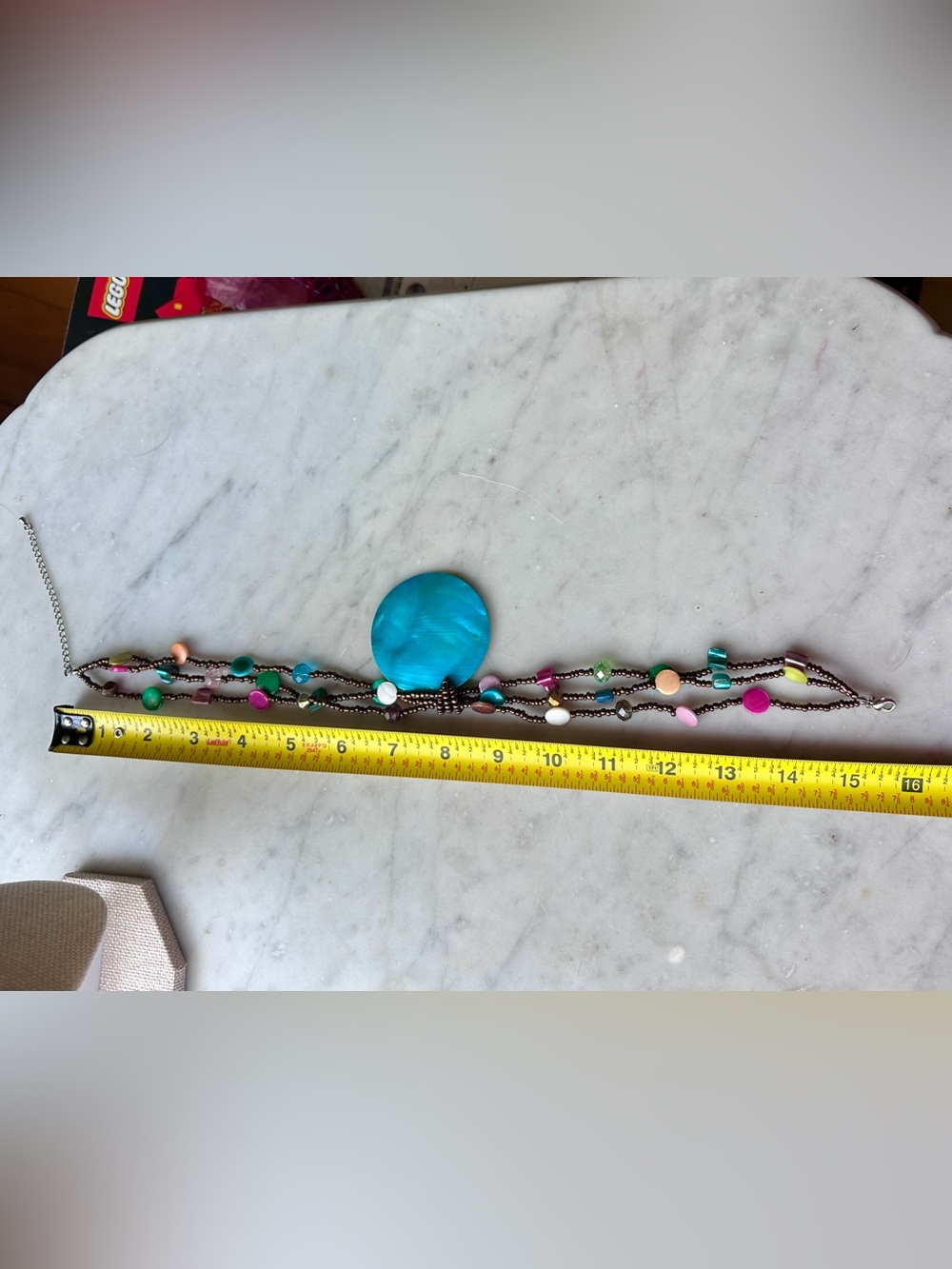 Turquoise Shell Pendant Multi-Strand Copper & Shell Beaded Necklace - Picture 4 of 6